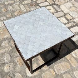 Table Basse - Zellige - Ecaille - Blanc - 50x50cm - Hauteur 43cm -