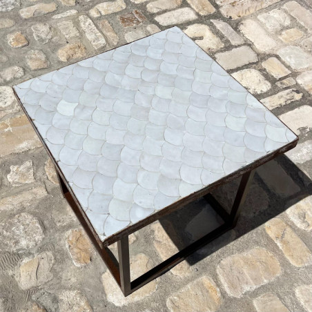 Table Basse - Zellige - Ecaille - Blanc - 50/50cm - Hauteur 43cm -
