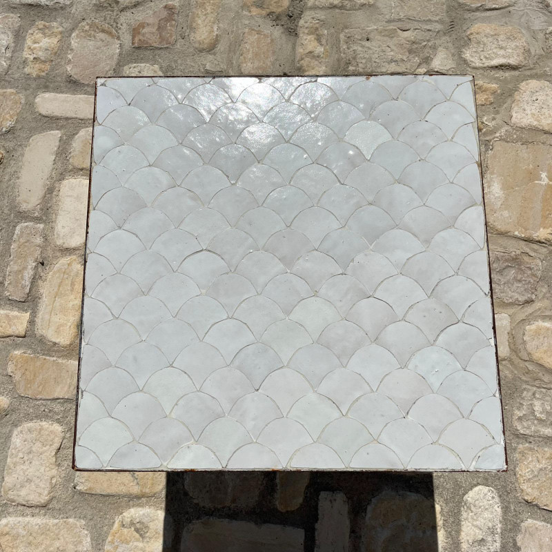 Table Basse - Zellige - Ecaille - Blanc - 50/50cm - Hauteur 43cm -