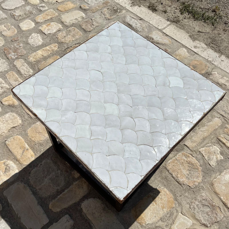Table Basse - Zellige - Ecaille - Blanc - 50/50cm - Hauteur 43cm -