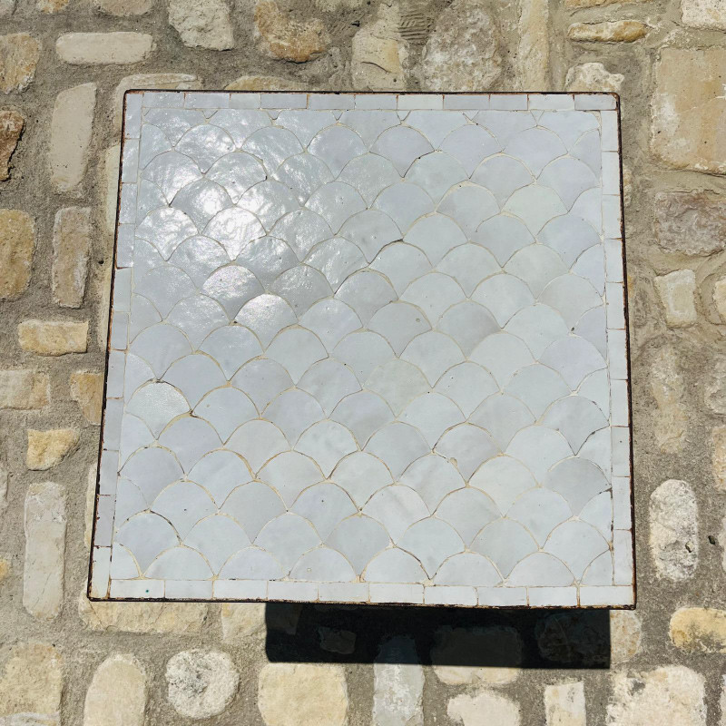 Table Basse - Zellige - Ecaille - Blanc - 50/50cm - Hauteur 43cm -