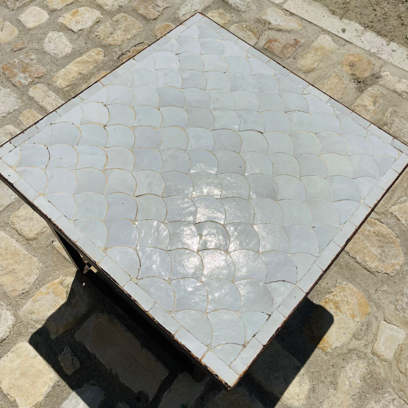 Table Basse - Zellige - Ecaille - Blanc - 50/50cm - Hauteur 43cm -