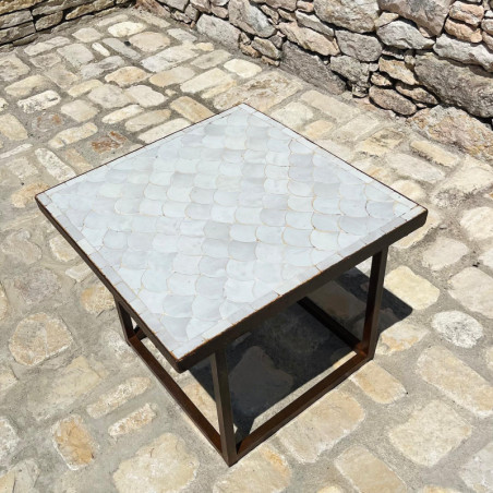 Table Basse - Zellige - Ecaille - Blanc - 50/50cm - Hauteur 43cm -