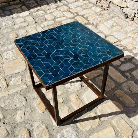 Table Basse - Zellige - Cube - Bleu Glaz - 50/50cm - Hauteur 43cm -