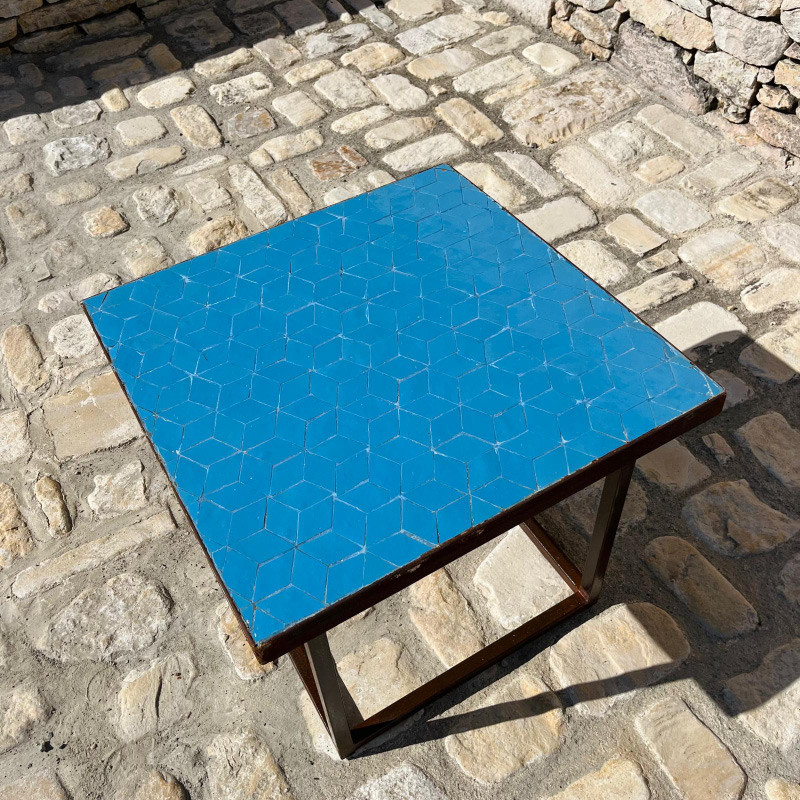 Table Basse - Zellige - Cube - Bleu Turquoise - 50/50cm - Hauteur 43cm -