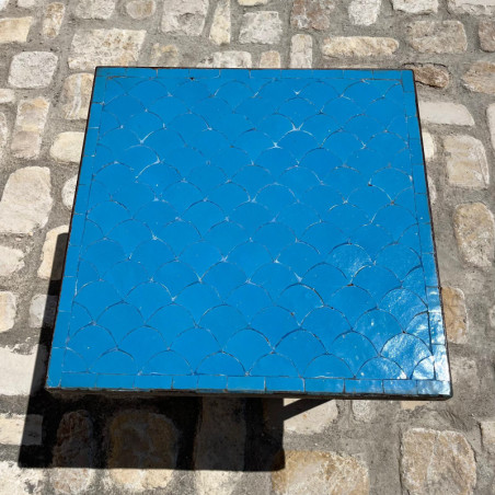 Table Basse - Zellige - Ecaille - Bleu Turquoise - 50/50cm - Hauteur 43cm -