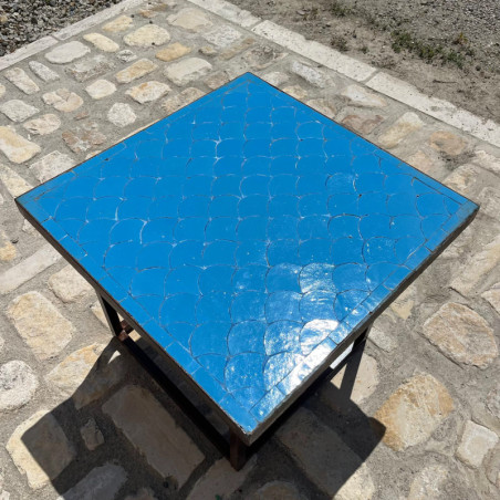 Table Basse - Zellige - Ecaille - Bleu Turquoise - 50/50cm - Hauteur 43cm -