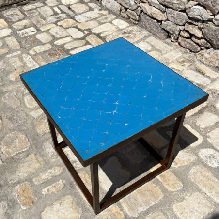 Table Basse - Zellige - Ecaille - Bleu Turquoise - 50/50cm - Hauteur 43cm -