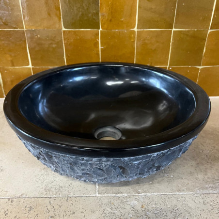 Vasque à poser Marbre Noir - ⌀ 40x15cm - Bol Eclaté -