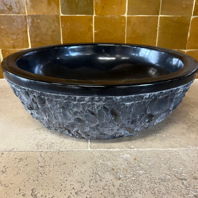 Vasque à poser Marbre Noir - ⌀ 40x15cm - Bol Eclaté -