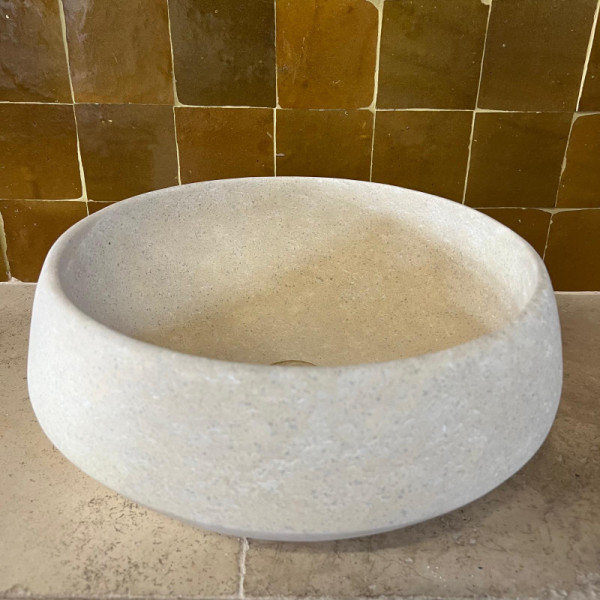 Vasque Travertin Beige - ⌀ 40cm - Hauteur 15cm - Lisse -