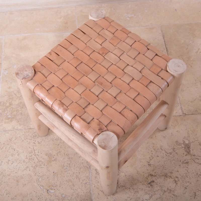 Tabouret Bohème - Cuir Large - 30/30cm - Hauteur S/M -