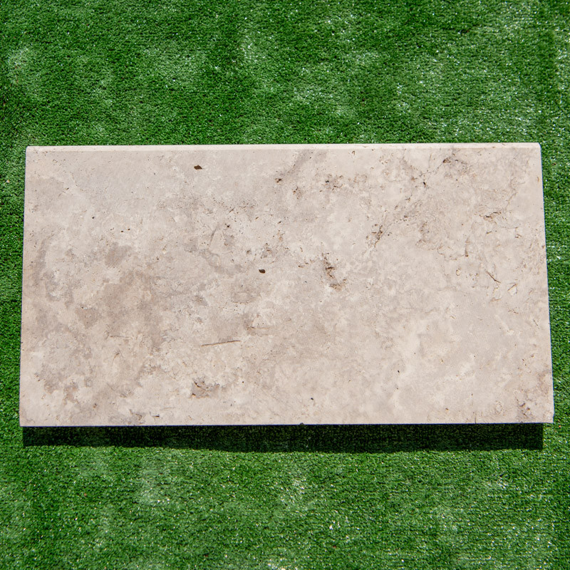 Margelle Travertin 1er choix light mix- Beige - Bord arrondi - 61 x 33 x 3 cm - Vieillie -