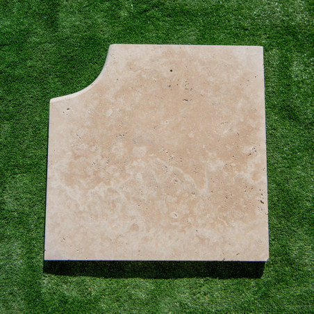 Margelle Travertin Premier choix mix - Beige - Angle Rentrant 45 x 45 x 3 cm - Bord arrondi - Vieillie -