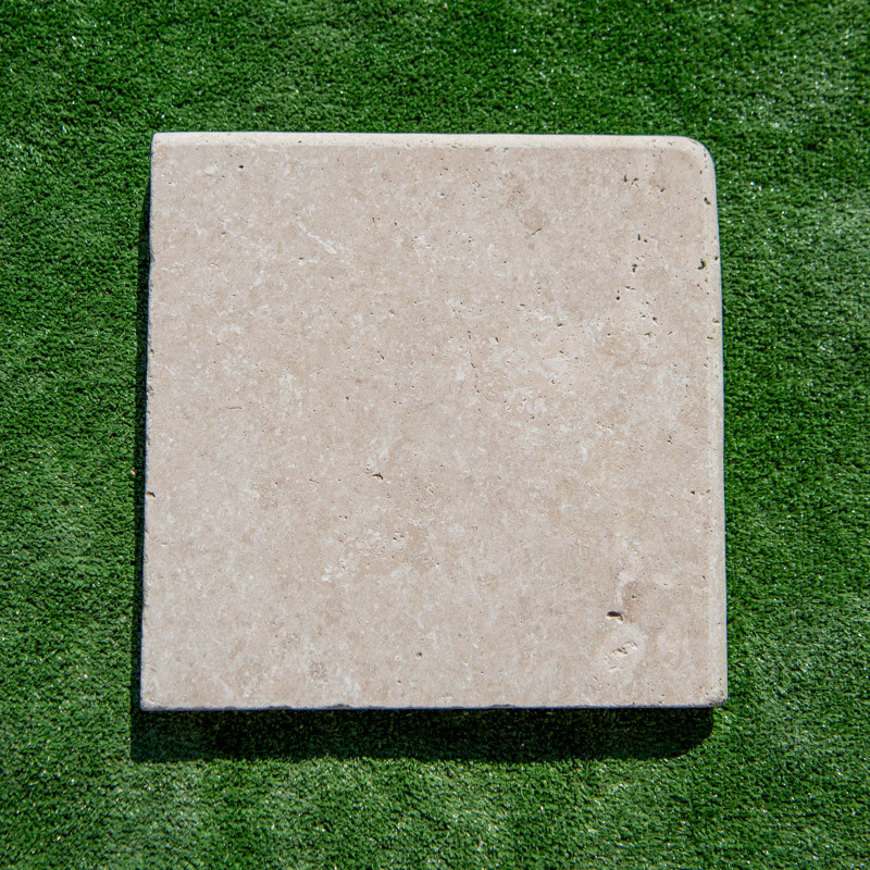 Angle Sortant Travertin premier choix Mix - Beige - Bord arrondi - 33 x 33 x 3 cm - Vieillie -