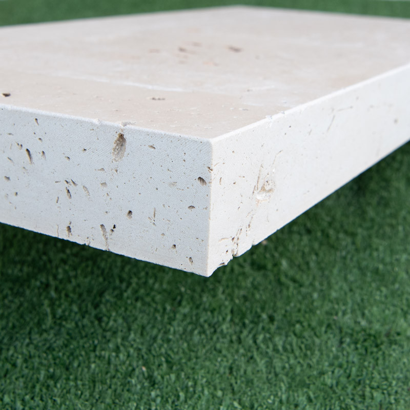 Margelle Travertin Premier choix Light Mix -Beige - Bord droit - 61 x 40,6 x 7,5 cm - Vieillie -