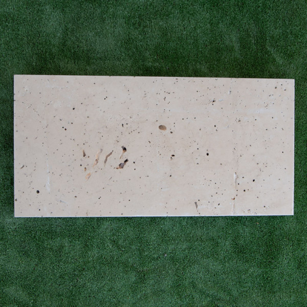Margelle Travertin Premier choix Light Mix -Beige - Bord droit - 61 x 40,6 x 7,5 cm - Vieillie -
