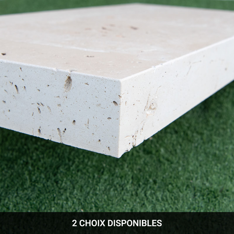 Margelle Travertin Premier choix Light Mix -Beige - Bord droit - 61 x 40,6 x 7 cm - Vieillie -