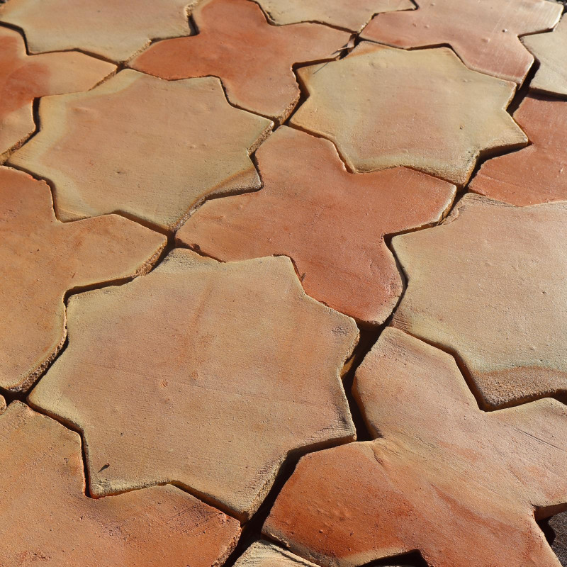 Tomette en terre cuite de réédition - 20x20cm - 20mm - Etoile - Moulée main -
