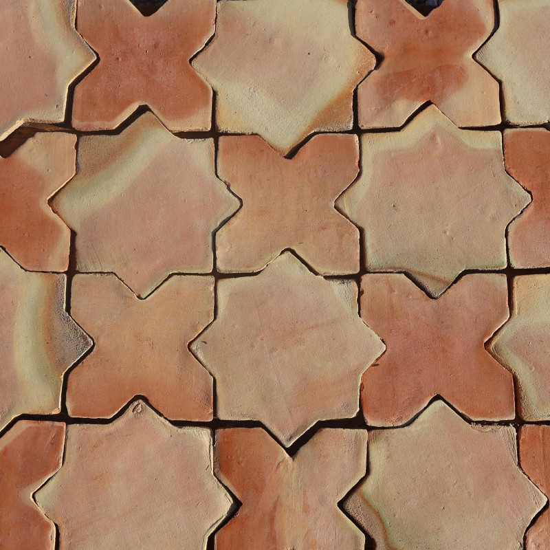 Tomette en terre cuite de réédition - 20x20cm - 20mm - Etoile - Moulée main -