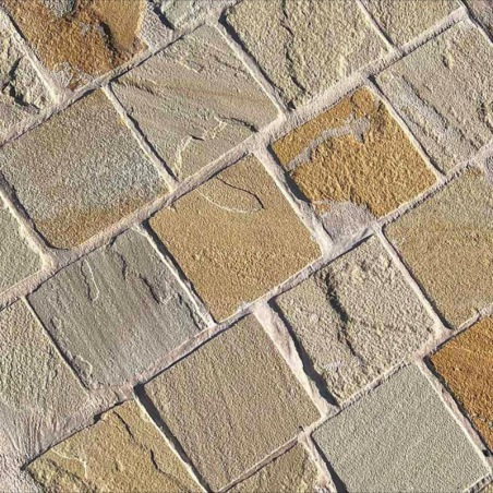 Pavé Grès Kandla - Beige -14 x 14 cm - Epaisseur 2,5cm - Clivée - Pavé Grès Kandla - Beige -14 x 14 cm - Epaisseur 2,5cm - Clivée -