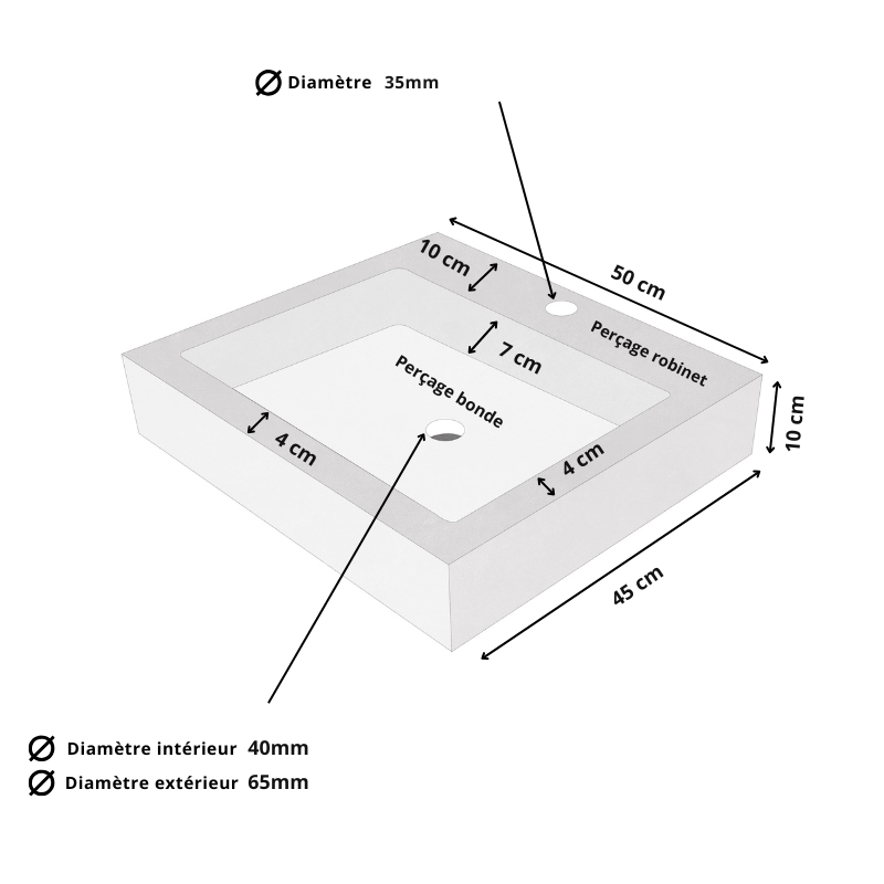 Vasque Travertin Silver - 50 x 45 cm - Hauteur 10cm - Lisse -