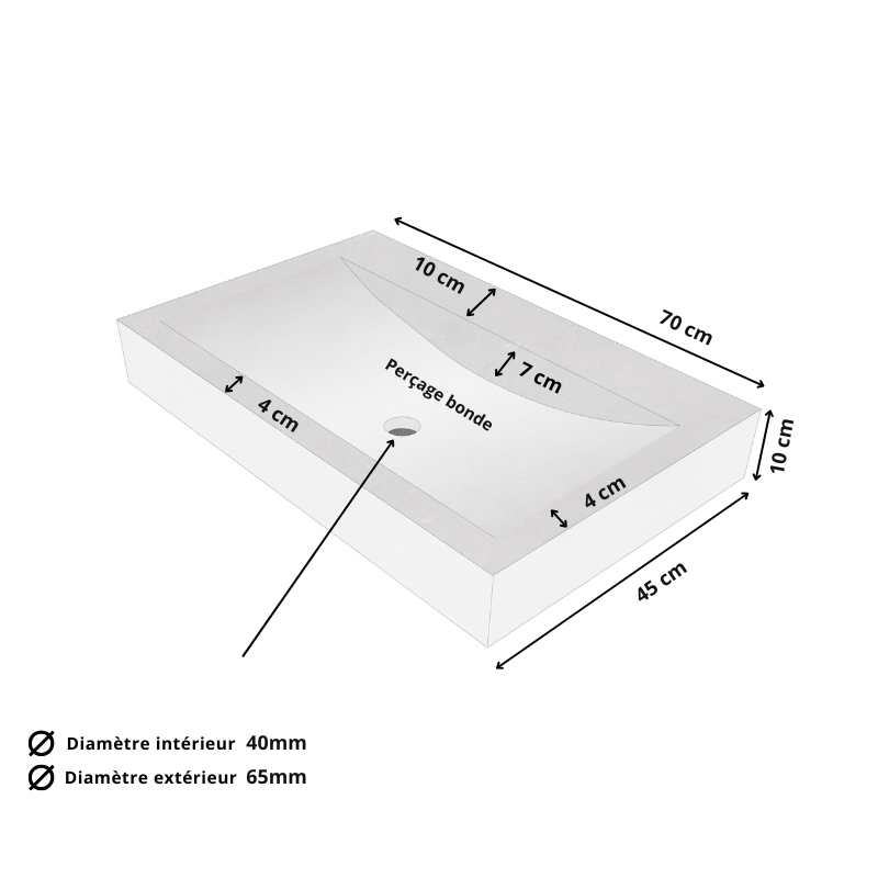 Vasque Travertin Beige - Bord droit - 70 x 45cm - Hauteur 10cm -