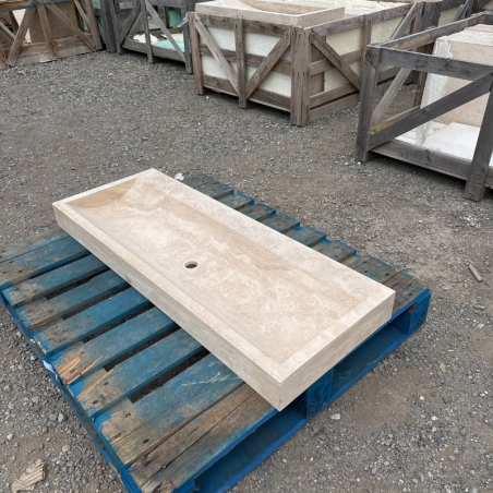 Vasque Travertin Beige - 120 x 45cm - Hauteur 10cm - Bord droit - Fond arrondi -