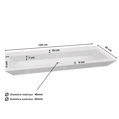 Vasque à poser Travertin Silver - 120x45x10cm - Bord biseauté Fin - Lisse -
