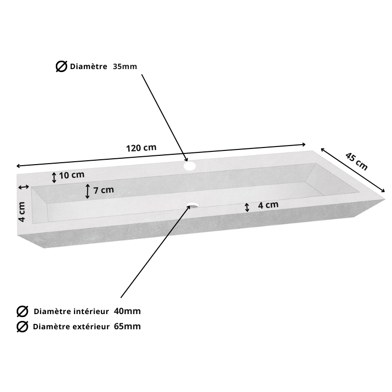 Vasque Travertin Silver - 120 x 45 cm - Bord biseauté - Hauteur 10cm - Lisse -