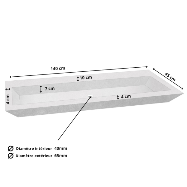 Vasque Travertin Beige - 140 x 45 cm - Bord biseauté - Hauteur 10cm - Lisse -