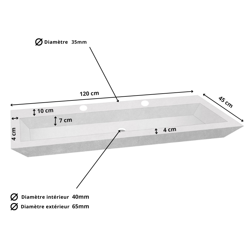Vasque Travertin Beige - 120 x 45 cm - Bord biseauté - Hauteur 10cm - Lisse -