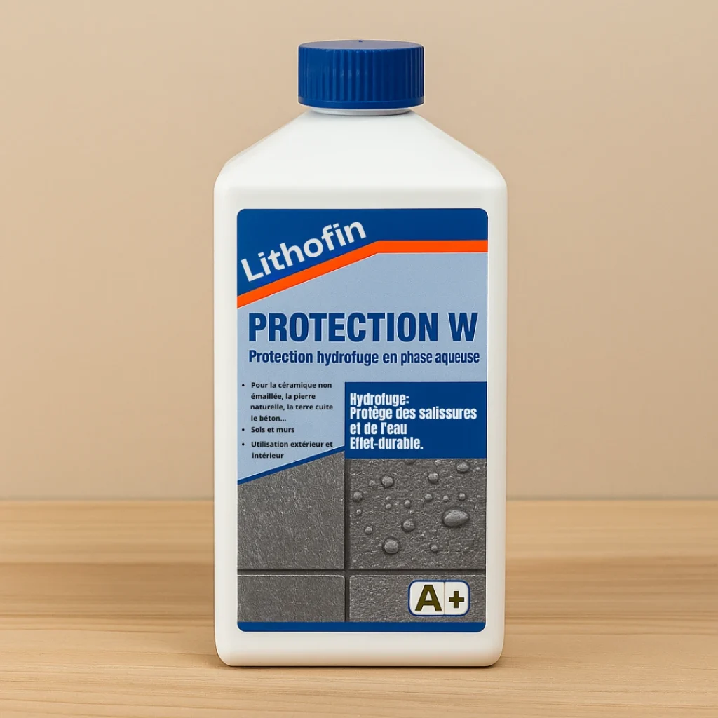 Lithofin Protection W posé sur fond et mur beige
