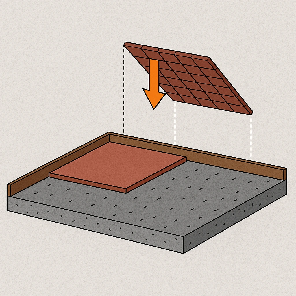 Illustration de la pose de carreaux de ciment directement sur chape.