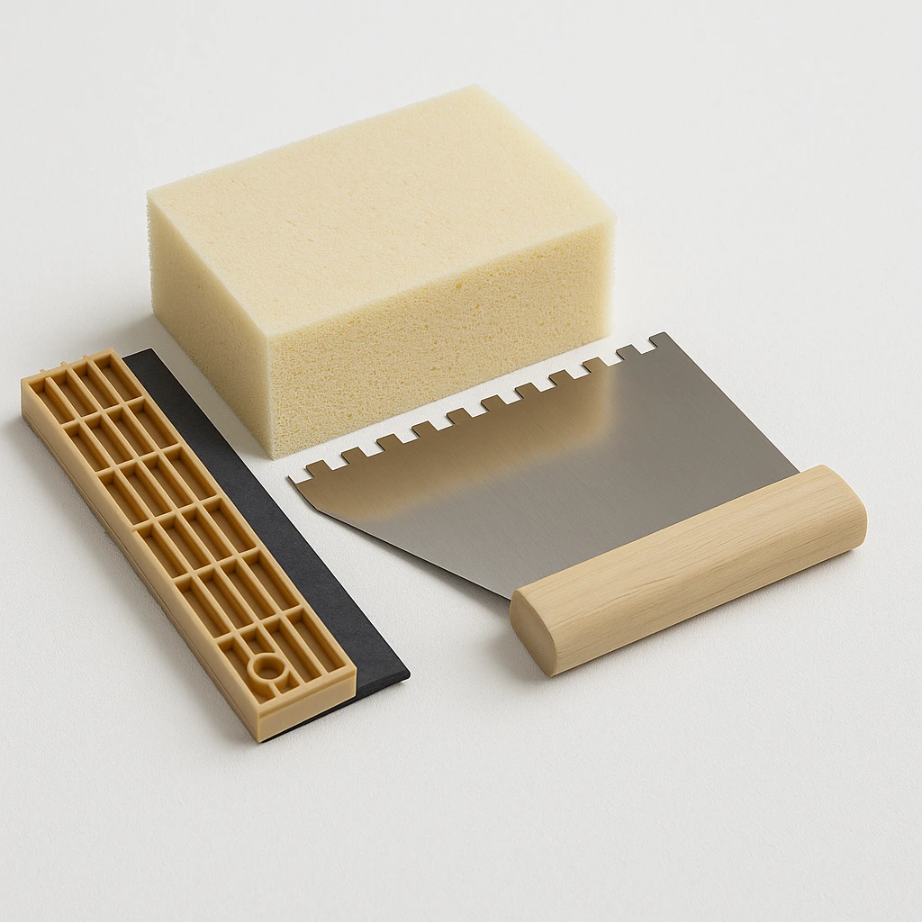 Raclette professionnelle pour lisser et répartir les produits de jointoiement.