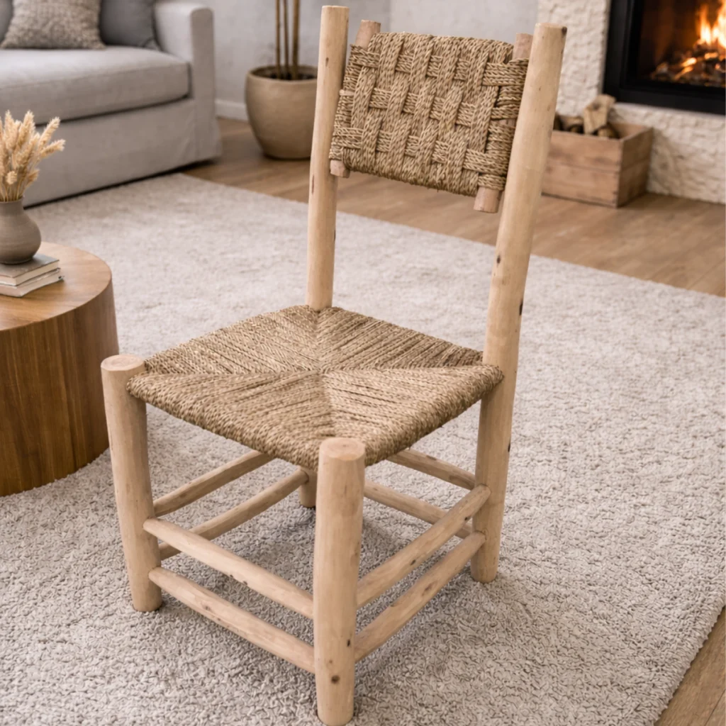Chaise bohème en bois et corde avec dossier réglable