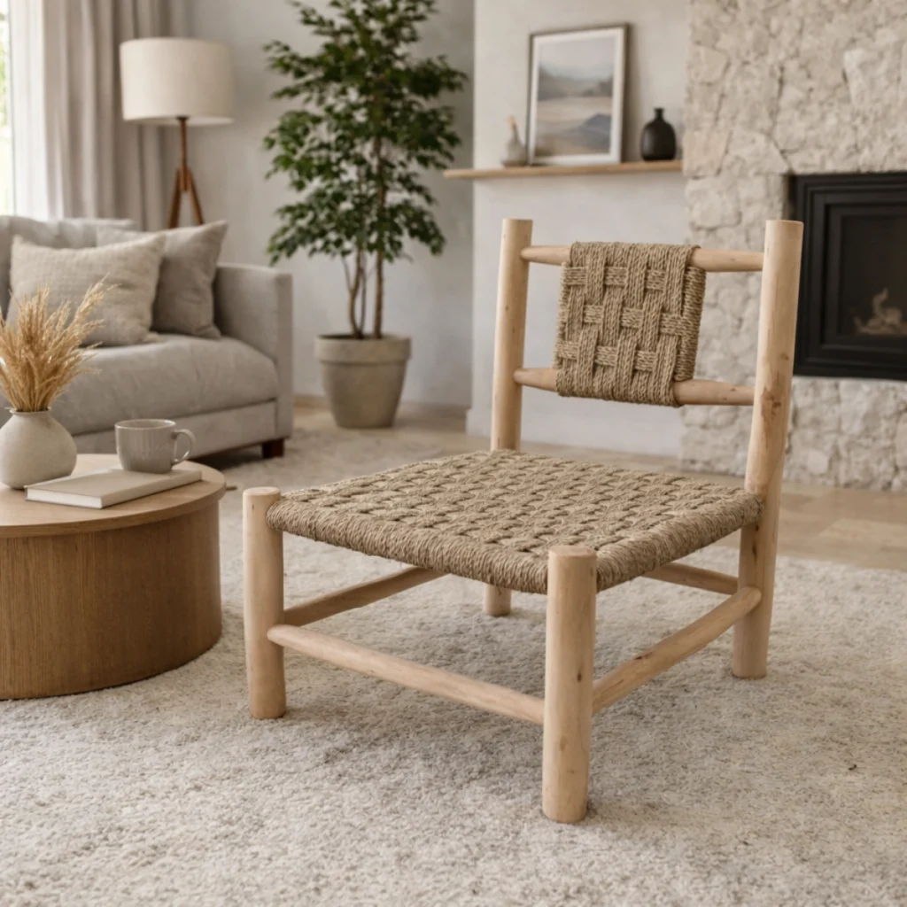 Chaise bohème IV en bois et corde tressée pour salon naturel