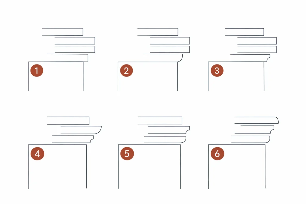 schémas de têtes de piliers et corniches en briques moulurées