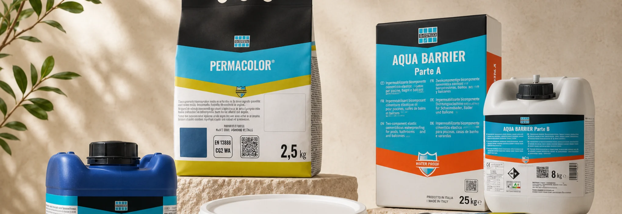 Produits de pose pour pierre naturelle : joint Permacolor et étanchéité Aqua Barrier - Fer & Pierre