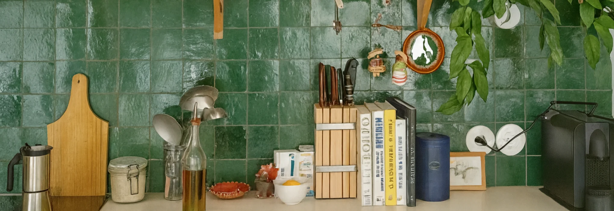 credence-cuisine-zellige-vert-marocain-_1_ Crédence de cuisine en zellige marocain vert émeraude de Fès, carrelage artisanal marocain brillant