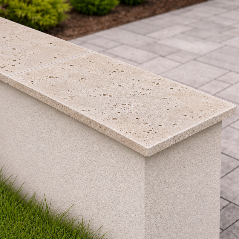 Dessus de mur en pierre naturelle beige pour muret extérieur - FER & PIERRE
