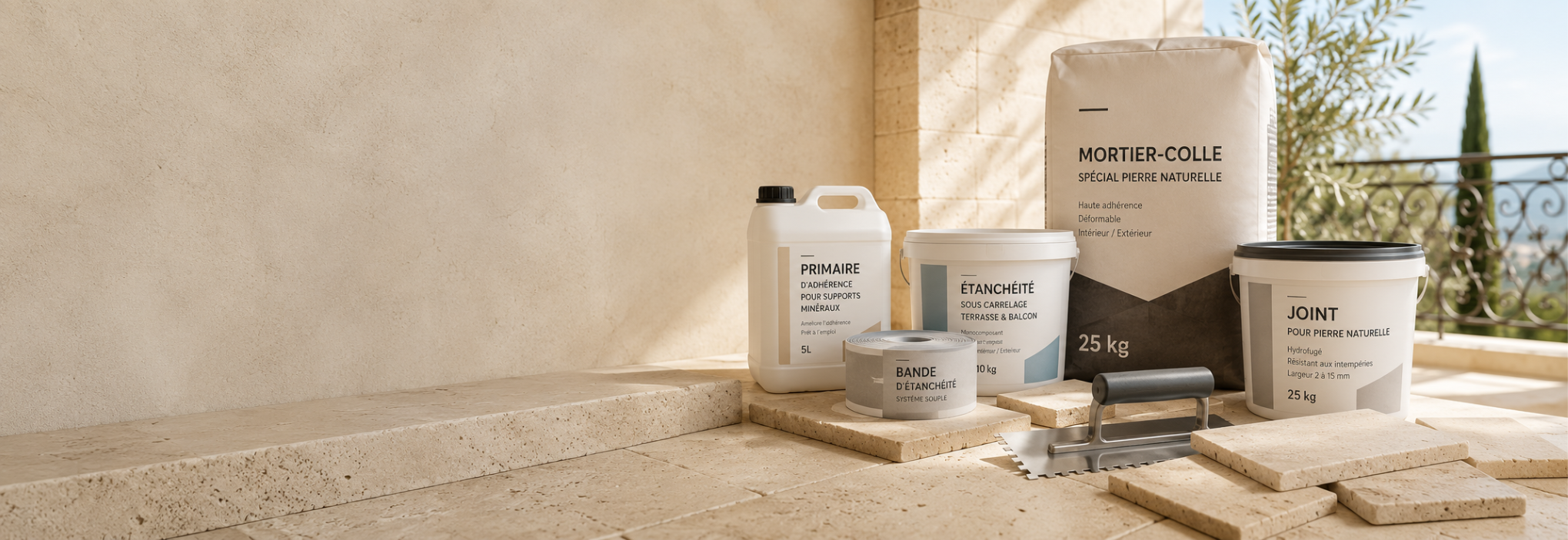 Produits de pose pour pierre naturelle, travertin et dallage extérieur - Fer & Pierre