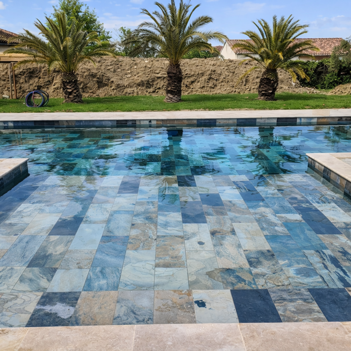 Carrelage mural en zellige marocain beige dans une salle de bain contemporaine